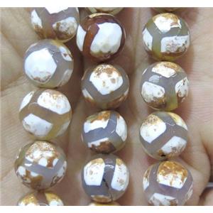 Tibetan agate beads, faceted round, approx 10mm dia