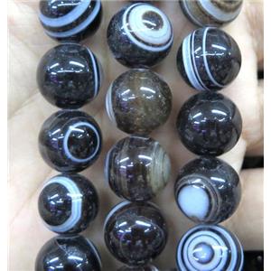 stripe agate beads, eye, black coffee, round, approx 14mm dia