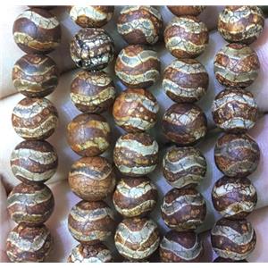 round tibetan agate beads, coffee, approx 12mm dia