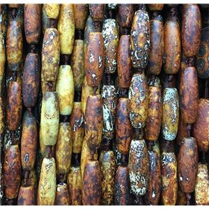 tibetan agate rice beads, coffee, approx 13x40mm