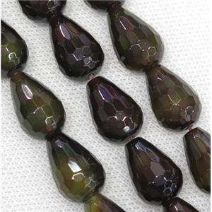 Agate beads, faceted teardrop, approx 14x20mm, 19pcs per st