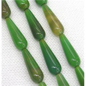 green Agate teardrop beads, approx 10x30mm, 13pcs per st