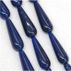 deep blue Agate teardrop beads, approx 10x30mm, 13pcs per st