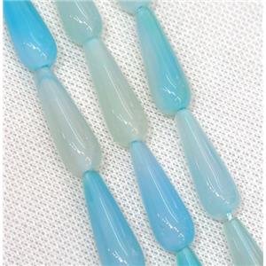 lt.blue Agate teardrop beads, approx 10x30mm, 13pcs per st