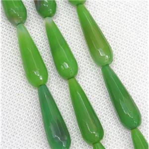 green Agate beads, faceted teardrop, approx 10x30mm, 13pcs per st