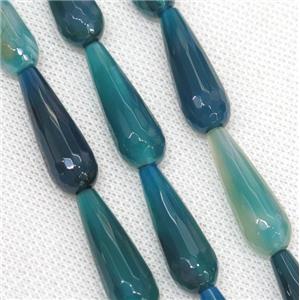 teal Agate beads, faceted teardrop, approx 10x30mm, 13pcs per st