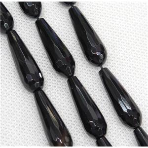 black Agate beads, faceted teardrop, approx 10x30mm, 13pcs per st