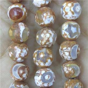 faceted round Tibetan Agate Beads, approx 10mm dia