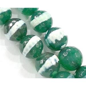 tibetan style green Agate Stone bead, faceted round, line, 12mm dia, 31pcs per st