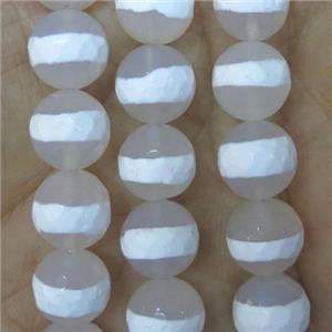 white Tibetan Style Agate beads, faceted round, approx 10mm dia