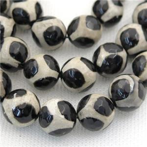 black and white Tibetan Style Agate beads, faceted round, football, approx 8mm dia