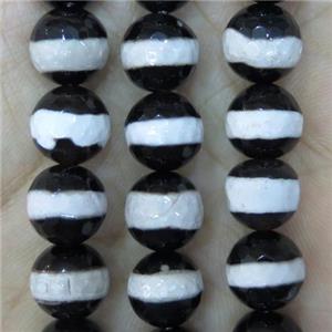 black and white Tibetan Style Agate beads, faceted round, approx 6mm dia