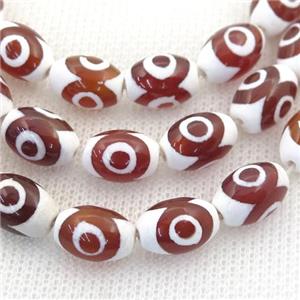red and white Tibetan Style Agate beads, oval, evil eye, approx 10x14mm