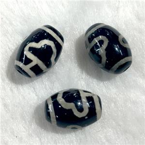 black tibetan style agate beads, oval, approx 10x14mm
