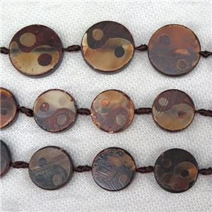 Tibetan Agate beads, circle, yinyang, approx 25mm dia, 11pcs per st