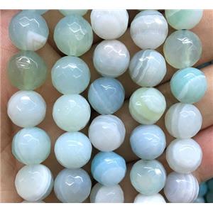 faceted round stripe agate beads, amazonite color, approx 14mm dia