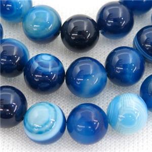 round blue striped Agate Beads, approx 14mm dia