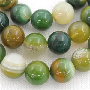 round striped Agate Beads, green, approx 14mm dia