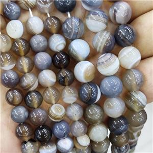 smooth round striped Agate Beads, coffee, approx 16mm dia