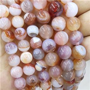 round striped Agate Beads, lt.red, approx 14mm dia