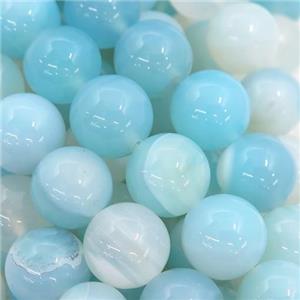 round striped Agate Beads, lt.blue, approx 6mm dia