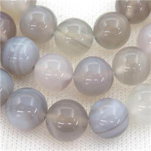 round striped Agate Beads, smooth gray, approx 6mm dia
