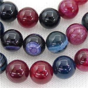 round striped Agate Beads, mix color, approx 12mm dia