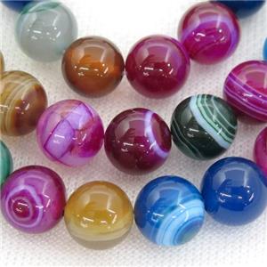 round striped Agate Beads, mix color, approx 14mm dia