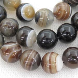 round striped Agate Beads, dark coffee, approx 12mm dia