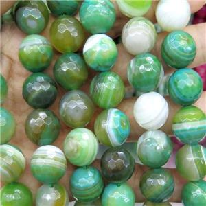 faceted round striped Agate Beads, green, approx 8mm dia