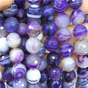 faceted round striped Agate Beads, purple, approx 6mm dia