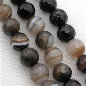coffee Striped Agate Beads, faceted round, A grade, approx 14mm dia