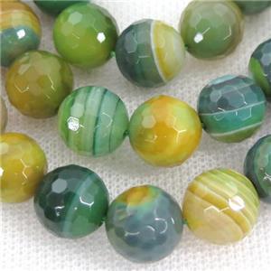 olive Striped Agate Beads, faceted round, A grade, approx 16mm dia