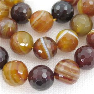 amberGold Striped Agate Beads, faceted round, A grade, approx 12mm dia