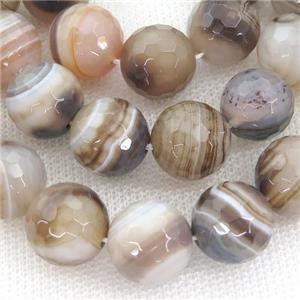 coffee Striped Agate Beads, faceted round, A grade, approx 4mm dia