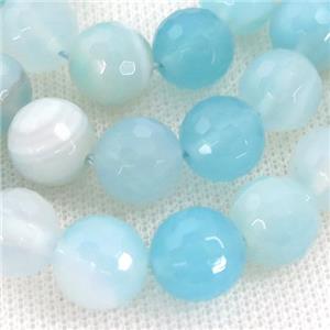 aqua Striped Agate Beads, faceted round, A grade, approx 12mm dia