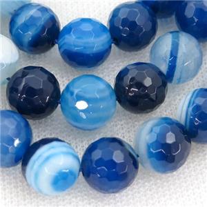 Natural Stripe Agate Beads Banded Blue Dye Faceted Round, approx 10mm dia