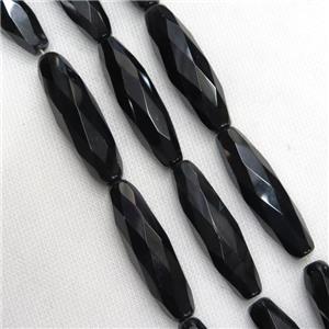 black Onyx Agate Beads, faceted rice, approx 15x40mm