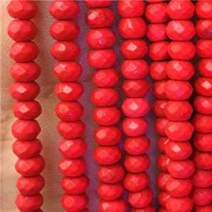 Jade beads, red dye, faceted rondelle, approx 2x4mm