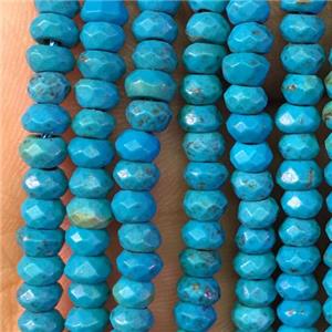 Jade beads, blue dye, faceted rondelle, approx 2x4mm