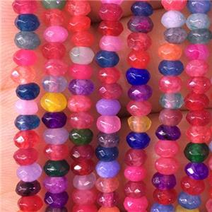 Jade beads, dye, faceted rondelle, mix color, approx 2x4mm