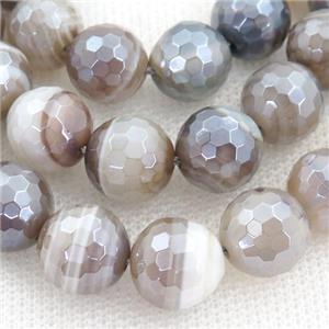 Natural Stripe Agate Beads Banded Coffee Dye Faceted Round Light Electroplated, approx 14mm dia