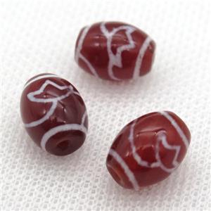 red tibetan DZi barrel beads, approx 10x14mm