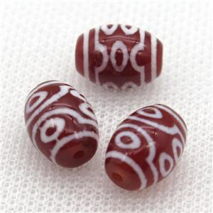 red tibetan DZi barrel beads, approx 10x14mm