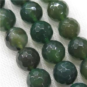 green Agate Beads, faceted round, approx 14mm dia