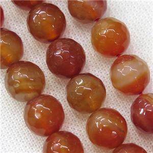 red Agate beads, faceted round, approx 12mm dia