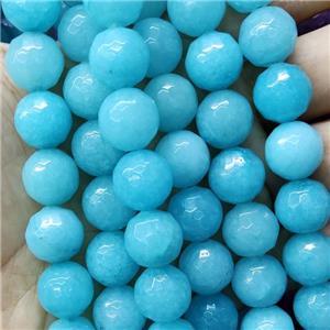 aqua Agate Beads, faceted round, approx 12mm dia
