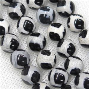 round black Tibetan Agate football Beads, approx 10mm dia