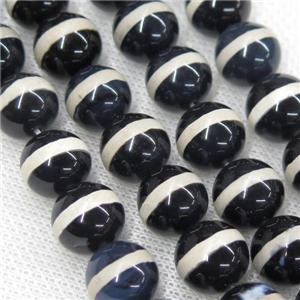 round black Tibetan Agate Beads, line, approx 10mm dia