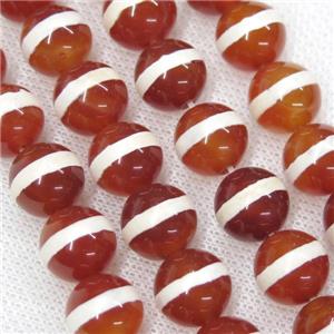 Red Tibetan Agate Beads Round Smooth Line, approx 8mm dia